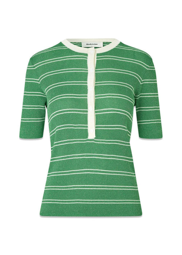 Pacificomd SS polo - Medium Green Stripe-Knitwear-Modström-Butler Loftet