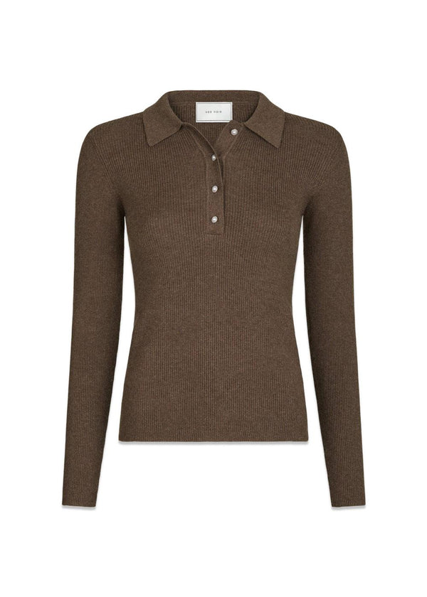 Panama Knit Blouse - Brown Melange-Knitwear-Neo Noir-Butler Loftet