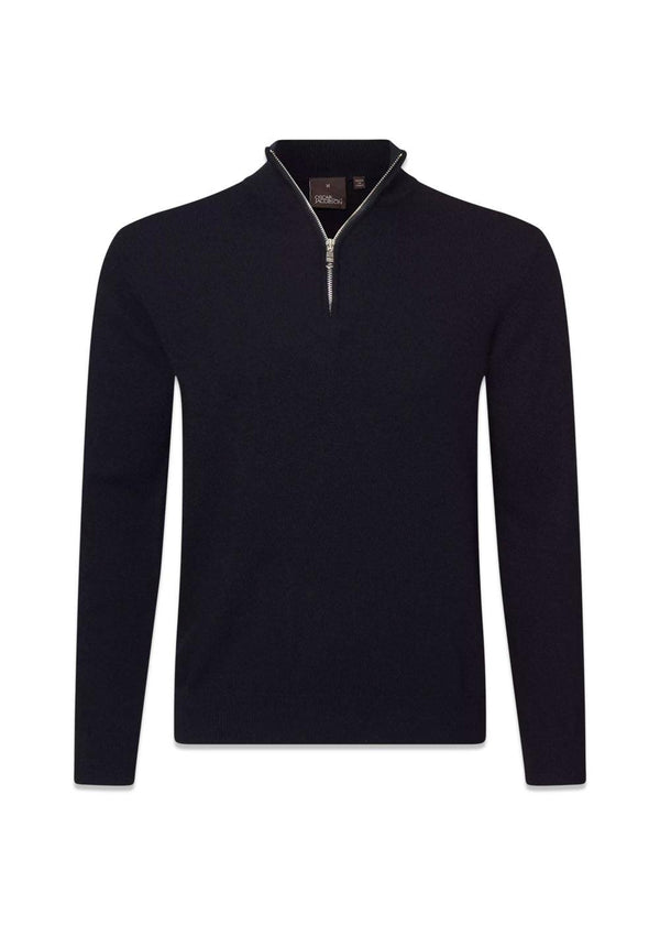Oscar Jacobson's Patton Half Zip - Navy. Buy knitting here.
