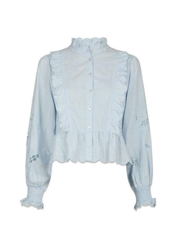 Petrine Embroidery Blouse - Light Blue-Blouses-Neo Noir-Butler Loftet