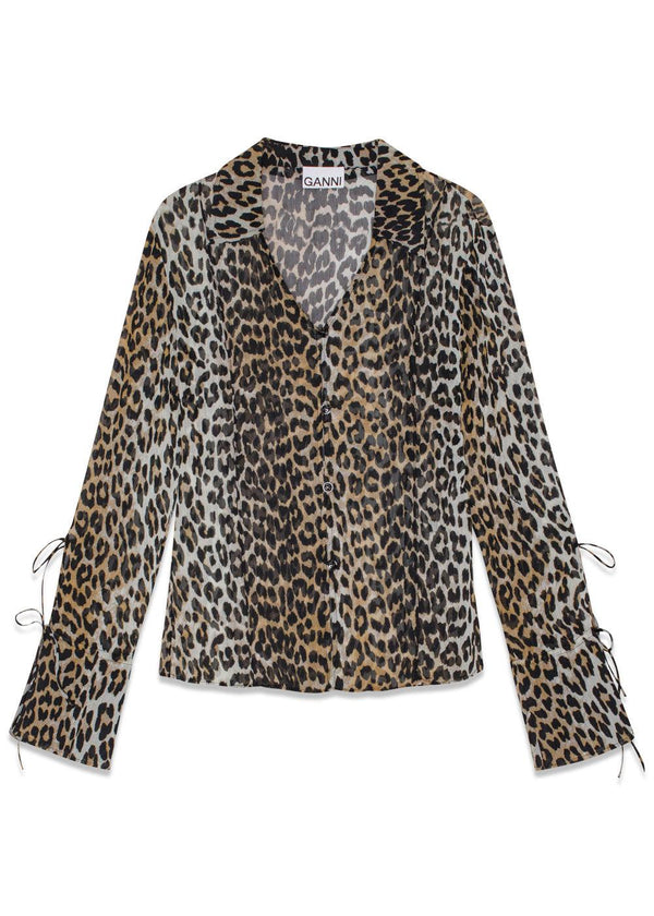 Printed Chiffon Slim Shirt - Almond Milk-Shirts-Ganni-Butler Loftet