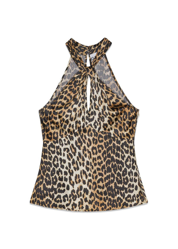 Printed Satin Top - Leopard-Top-Ganni-Butler Loftet