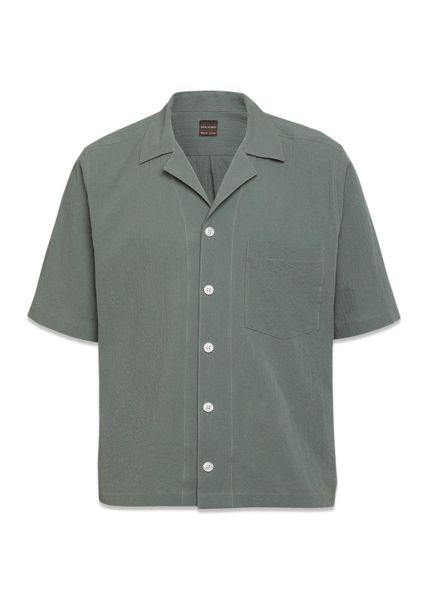 Reg Fit Cuban SS Seersucker Shirt - Balsam Green-Shirts-Oscar Jacobson-Butler Loftet