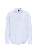 Reg Fit Wide Spread Linen Venetian Stripe Shirt - Smog Blue-Shirts-Oscar Jacobson-Butler Loftet