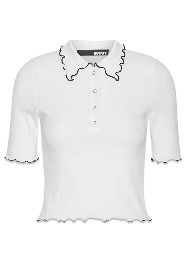 Rib Polo Top - Bright White-Top-Rotate-Butler Loftet