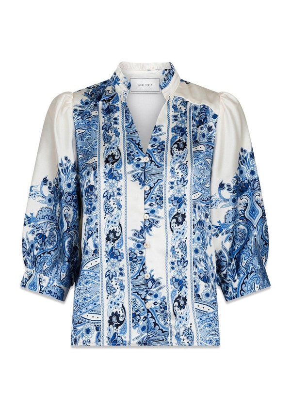Roselle Paisley Border Blouse - Bright Blue-Blouses-Neo Noir-Butler Loftet