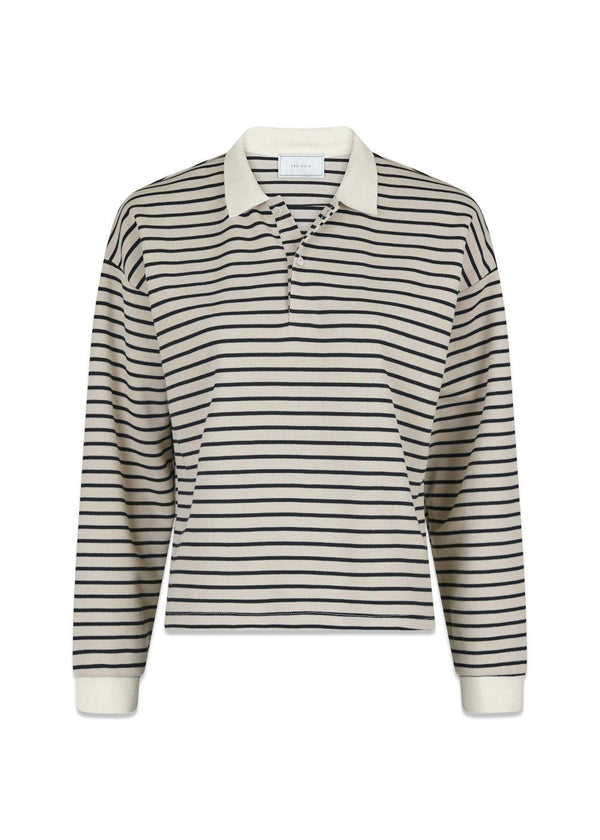 Sara Stripe Polo Blouse - Sand-Blouses-Neo Noir-Butler Loftet