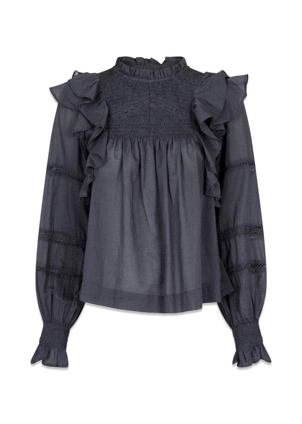 Sarna S Voile Blouse - Dark Grey-Blouses-Neo Noir-Butler Loftet