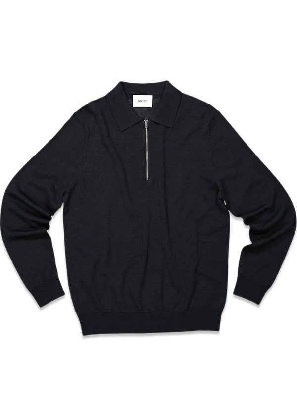 Sergio zip polo 6605 - Black-Knitwear-Nn. 07-Butler Loftet