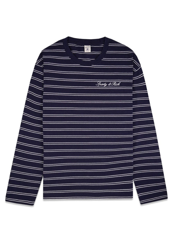 Signature Logo Easy Longsleeve - Dark Navy/White-T-shirts-Sporty & Rich-Butler Loftet