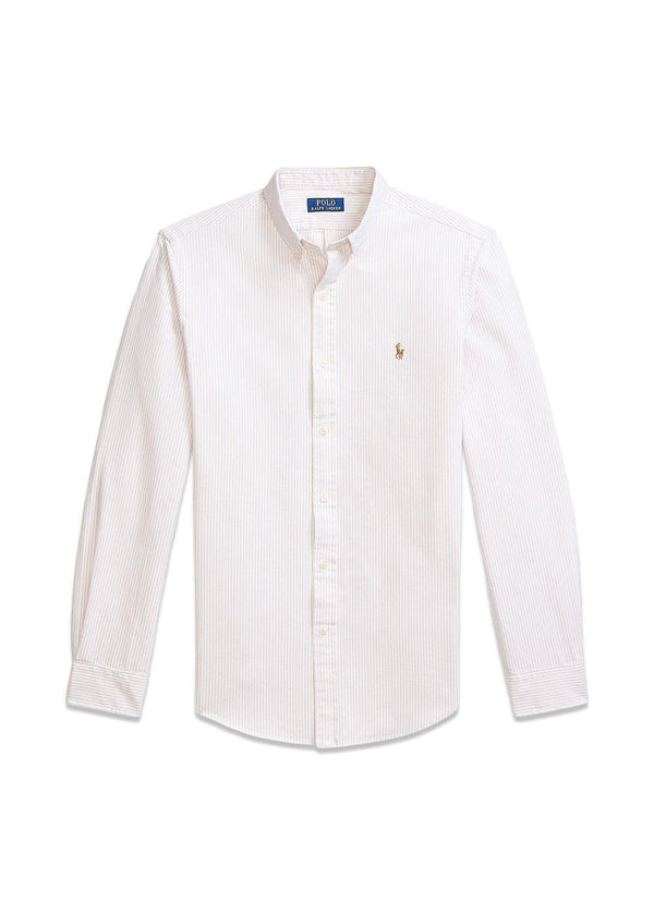Slim Fit Striped Oxford Shirt - Coastal Beige/White-Shirts-Ralph Lauren-Butler Loftet