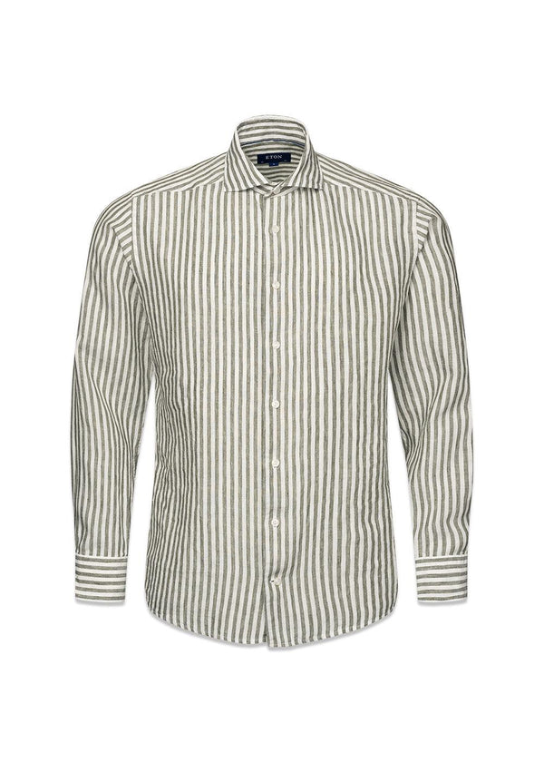 Slim Stripped Linen Shirt - Green-Shirts-Eton-Butler Loftet