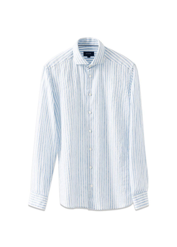 Slim Stripped Linen Shirt - Light Blue-Shirts-Eton-Butler Loftet