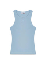 Soft Cotton Rib Tank Top - Soft Chambray-Top-Ganni-Butler Loftet