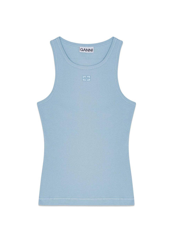 Soft Cotton Rib Tank Top - Soft Chambray-Top-Ganni-Butler Loftet