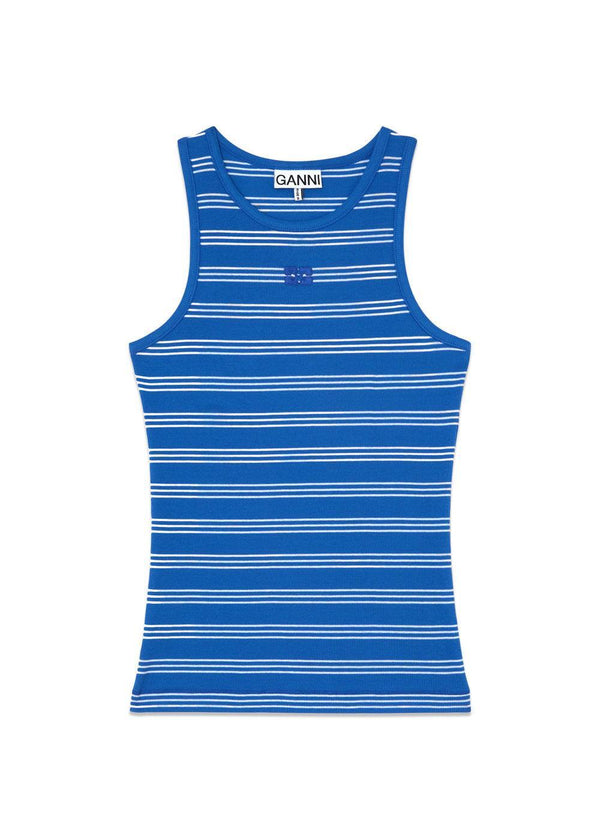 Soft cotton rib stripe tank - Nouvean Navy-Top-Ganni-Butler Loftet