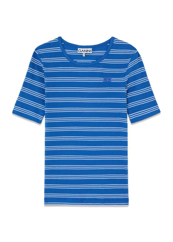 Soft cotton rib stripe tee - Nouvean Navy-T-shirts-Ganni-Butler Loftet