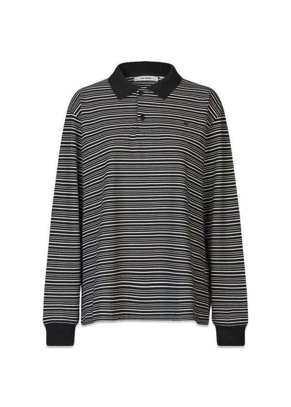 Steffi Oversized Polo - Black/Off White Stripe-Blouses-Oval Square-Butler Loftet
