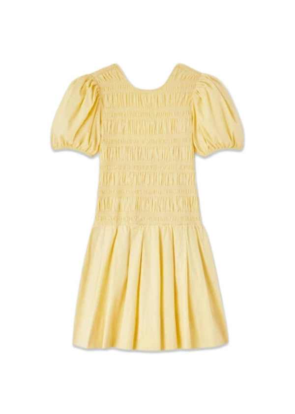 Stretch Cotton Mini Smocked Pleated Dress - Italian Straw-Dress-Ganni-Butler Loftet