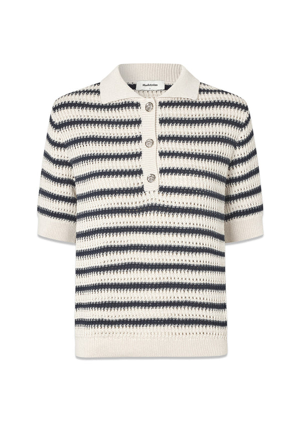 Tellymd SS polo - Navy White Stripe-Blouses-Modström-Butler Loftet