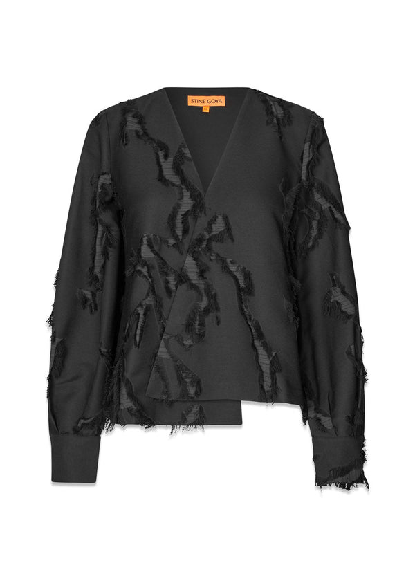 V Neck Long Sleeve Top - Jet Black-Blouses-Stine Goya-Butler Loftet
