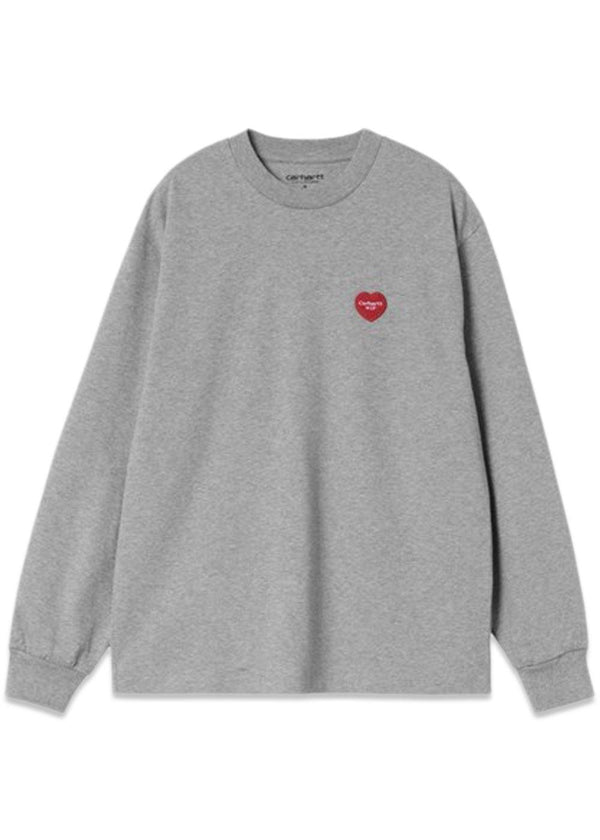 W L/S Heart Patch T-Shirt - Grey Heather / Red-T-shirts-Carhartt WIP-Butler Loftet