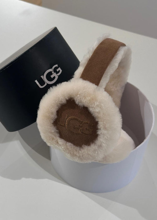 W Sheepskin Embroidery Earmuff - Chestnut-Headwear-UGG-Butler Loftet