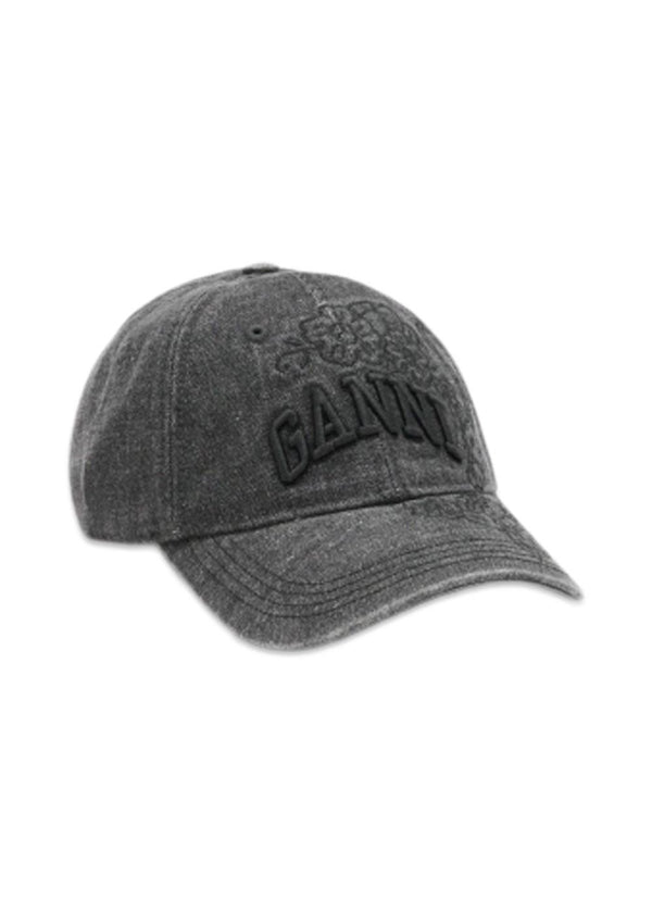 Washed Embroidery Denim Cap - Black Washed-Headwear-Ganni-Butler Loftet