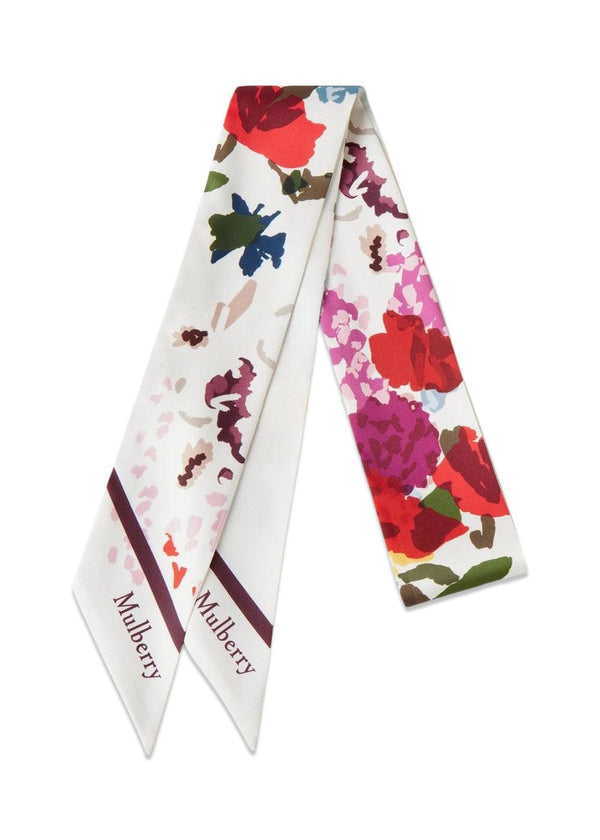 Winter Floral Skinny Scarf 6 x 120 - Eggshell Recycled Polyester-Scarf-Mulberry-Butler Loftet