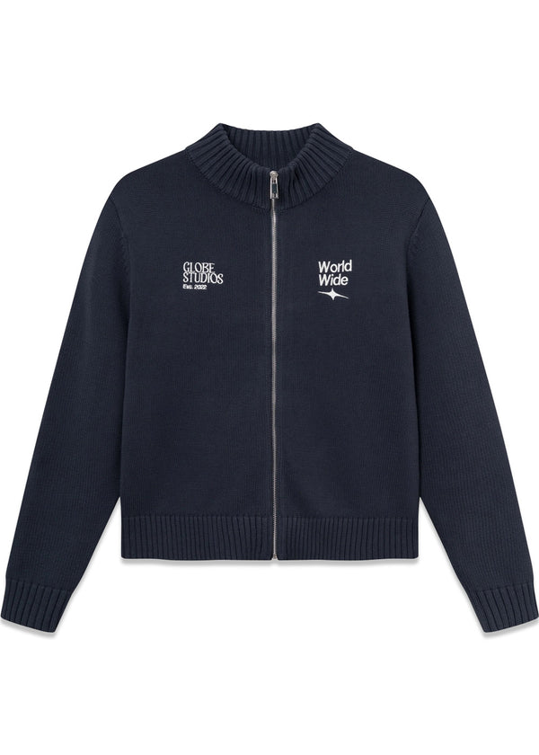 WorldWide Zip Knit 'Navy' - Navy-Knitwear-Globe Studios-Butler Loftet