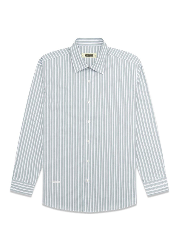 Yuzo Pin Shirt - White-Blue-Shirts-Woodbird-Butler Loftet