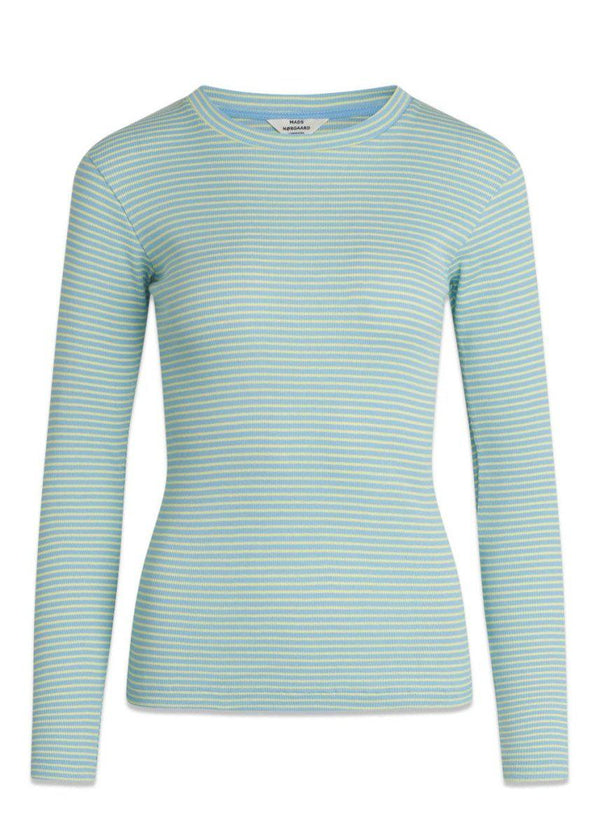 Mads Nørgaards 2x2 Cotton Stripe Tuba Top - Della Robbia Blue/Sunny Lime. Køb toppe her.