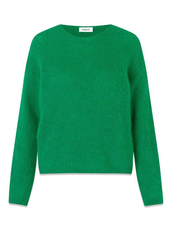 Modströms BertyMD V-neck - Green Meadow. Køb strik her.