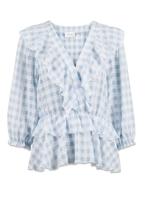 Neo Noirs Besoa Soft Check Blouse - Light Blue. Køb blouses her.