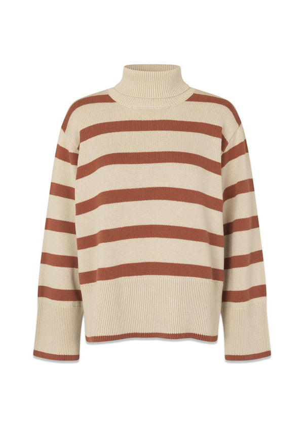 Modströms CorbinMD stripe t-neck - Maple Summer Sand. Køb strik her.