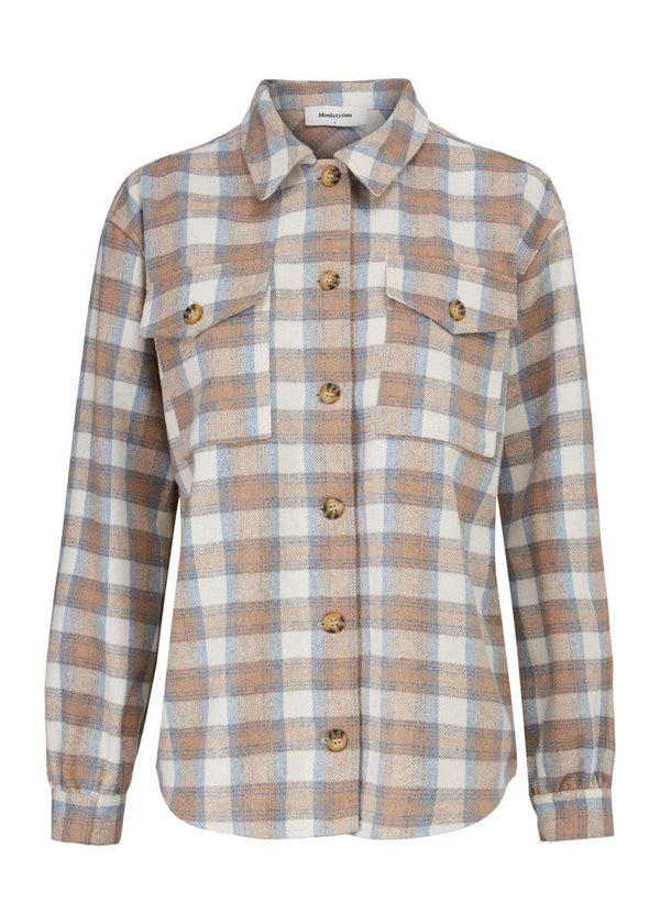 Modströms Ilma shirt - Light Blue Camel Check. Køb blouses her.
