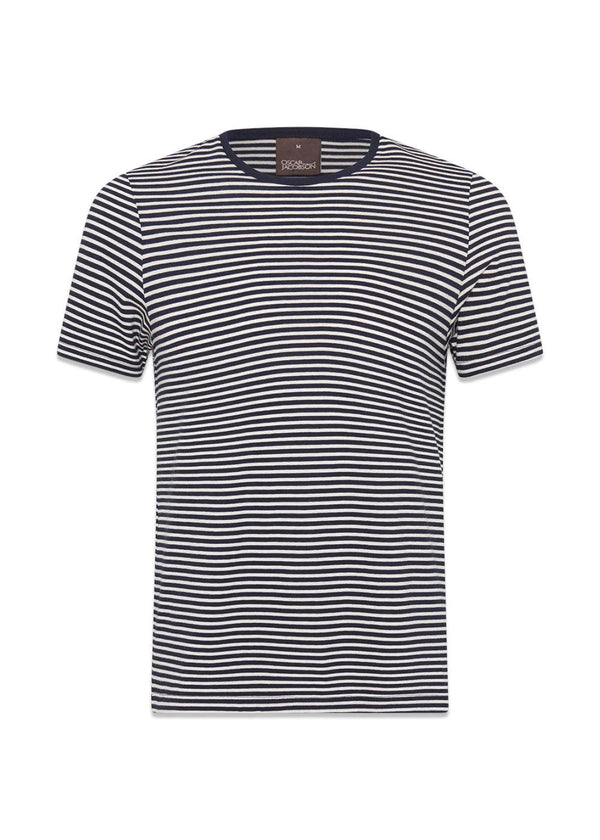 Oscar Jacobson's Kyran Striped T-shirt - Navy White. Buy t-shirts here.