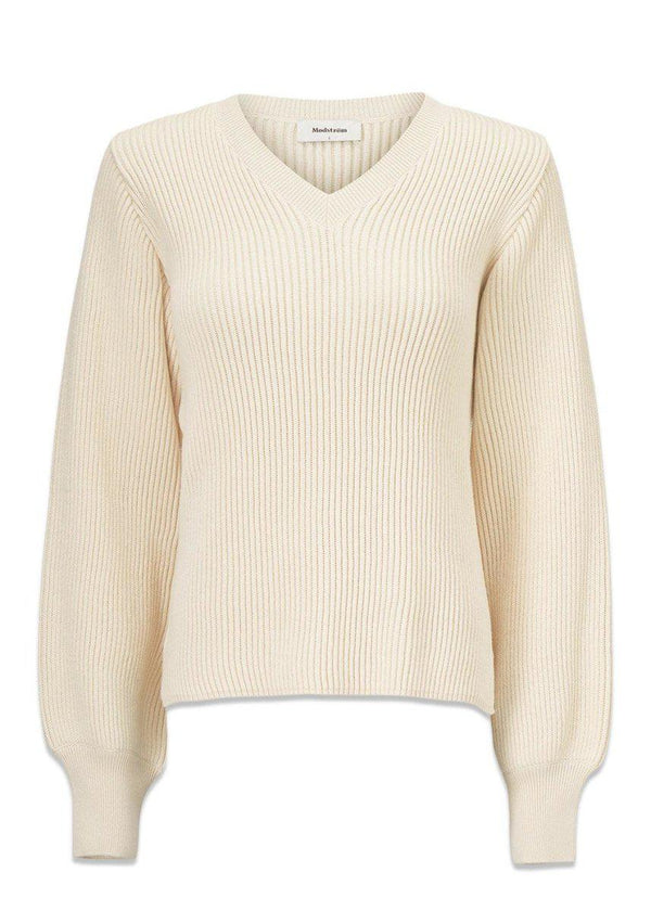 Modströms Luca v-neck - Off White. Køb strik her.