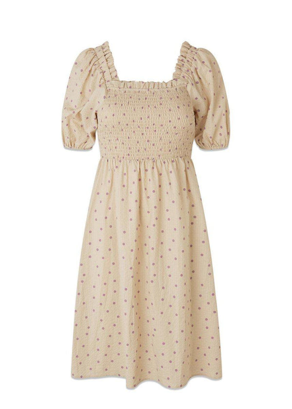 Modströms ReeceMD print dress - Off White Polka Dot. Køb kjoler her.