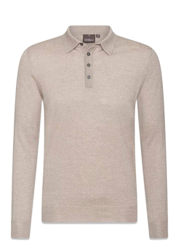 Oscar Jacobsons Ruben Poloshirt LS - Cool Beige. Køb strik her.