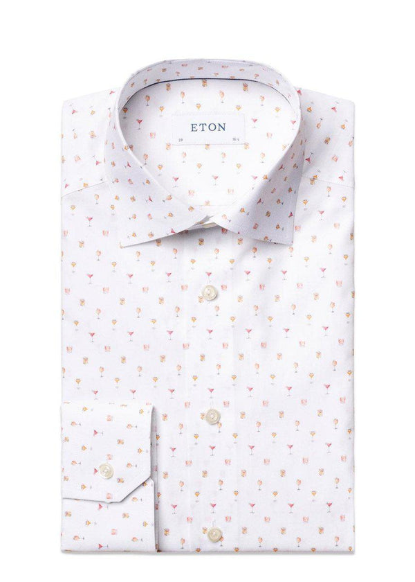 Etons Slim - Cocktail Print Poplin - Yellow/Orange. Køb shirts her.