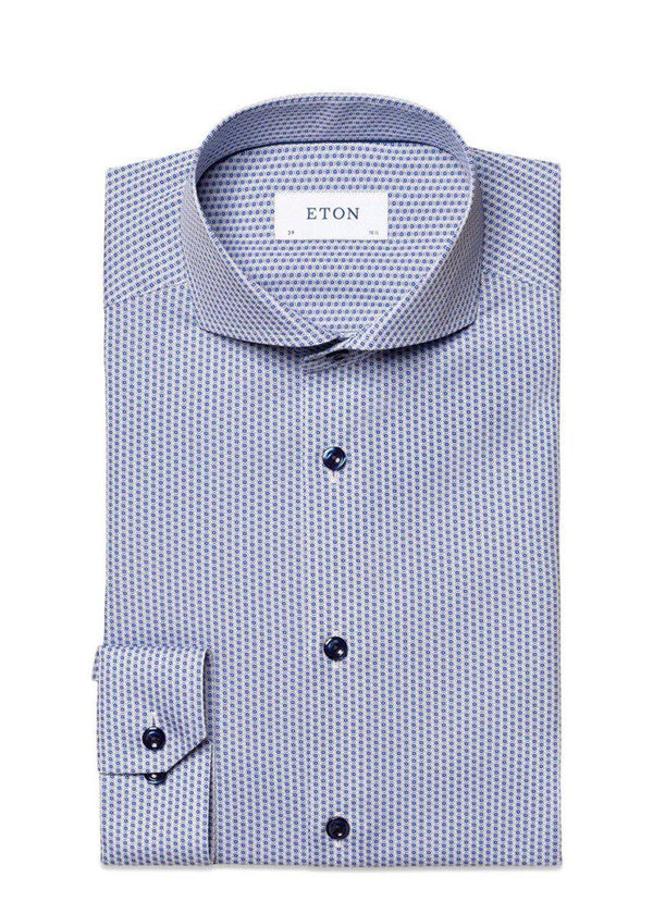 Etons Slim - Glass Print Poplin - Blue. Køb shirts her.