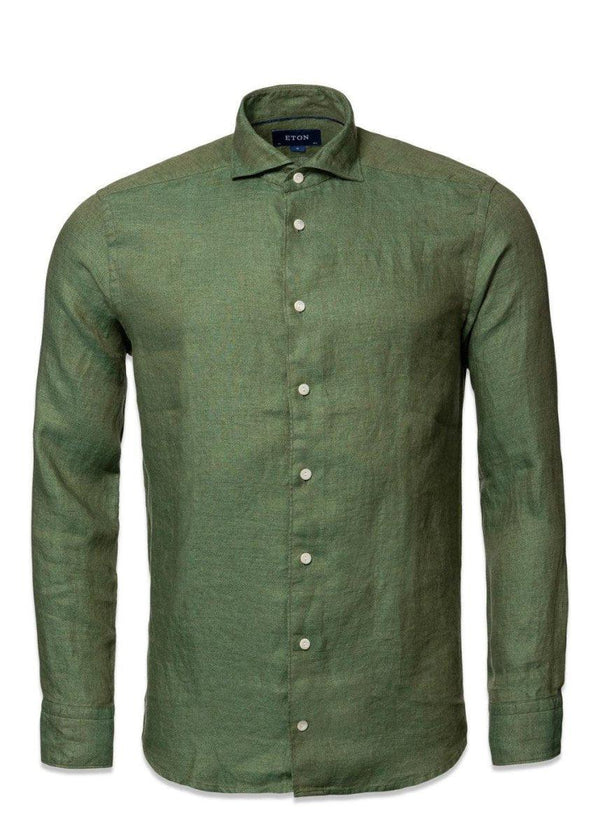 Etons Slim-Linen Twill Shirt - Dark Green. Køb shirts her.