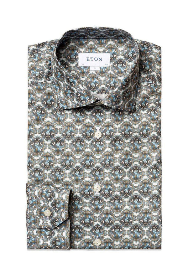 Etons Slim - Medallion Print - Blue. Køb shirts her.