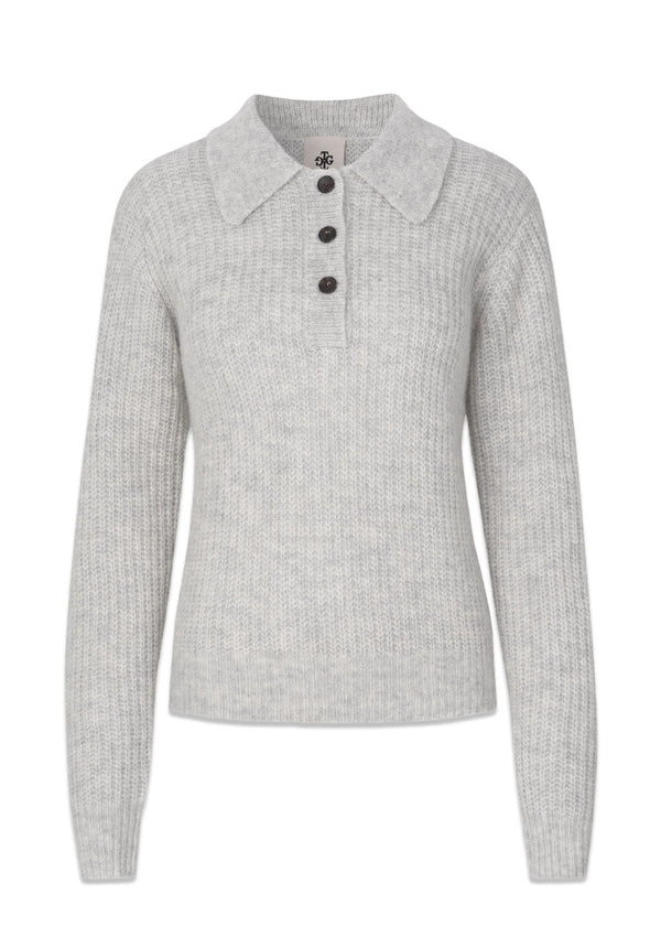 The Garments Verbier Polo - Heather Grey Melange. Køb strik her.